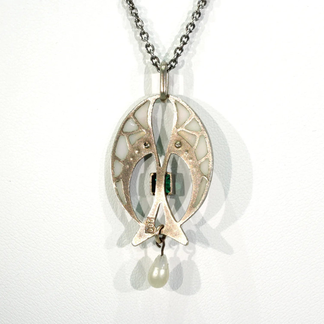 Silver Plique-a-Jour Art Deco Pendant