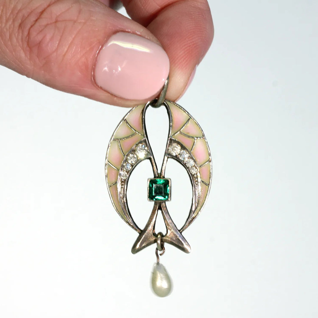 Silver Plique-a-Jour Art Deco Pendant