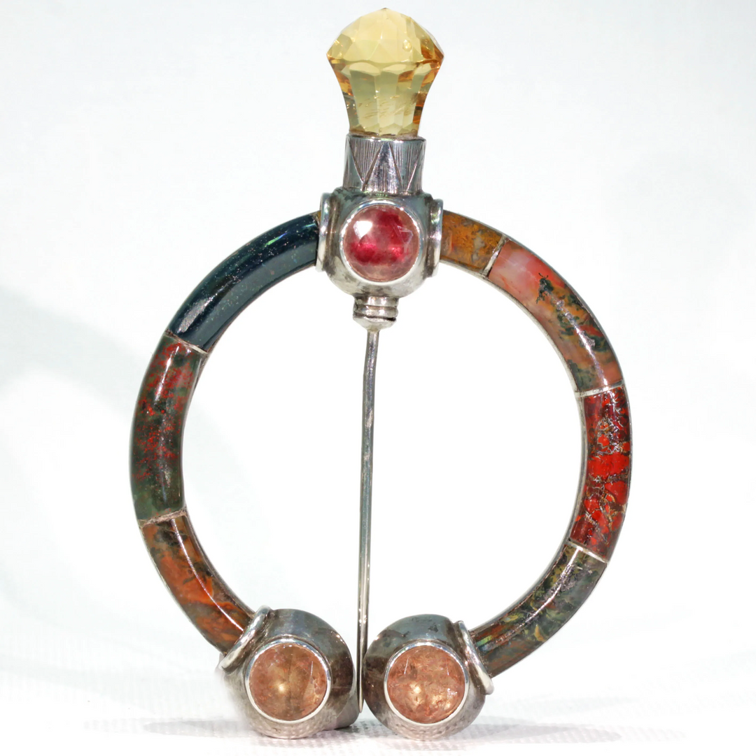 Silver Victorian Scottish Penannular Agate Citrine Brooch Pin
