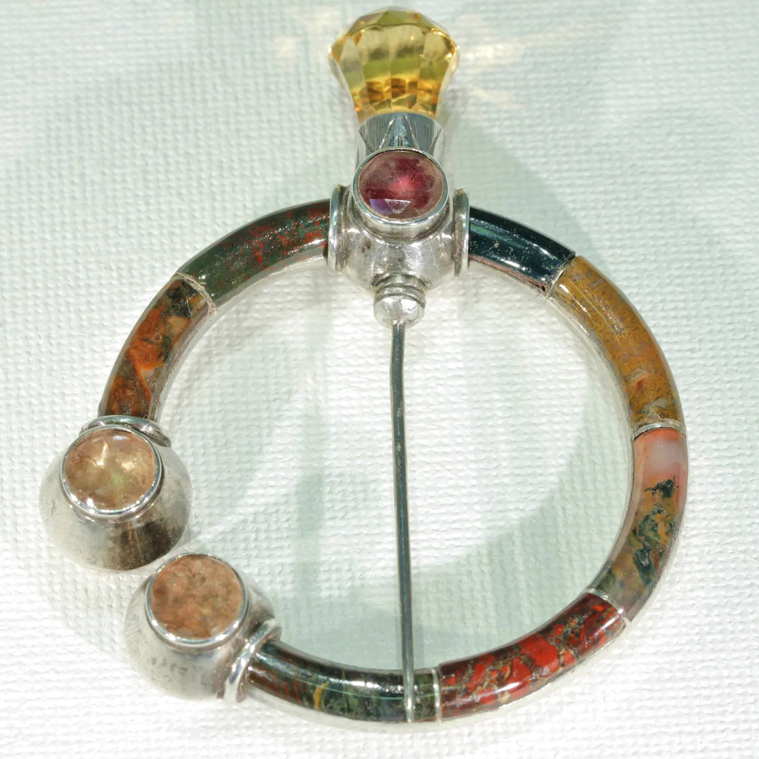 Silver Victorian Scottish Penannular Agate Citrine Brooch Pin