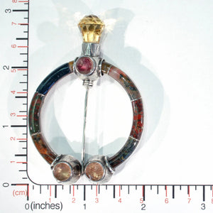 Silver Victorian Scottish Penannular Agate Citrine Brooch Pin