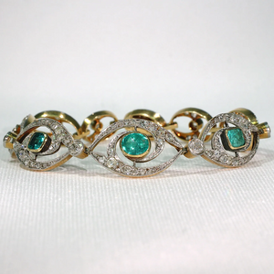 Stunning French Edwardian Emerald Diamond Bracelet 18k Gold Platinum