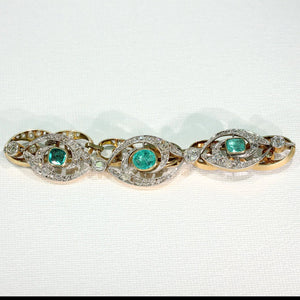 Stunning French Edwardian Emerald Diamond Bracelet 18k Gold Platinum