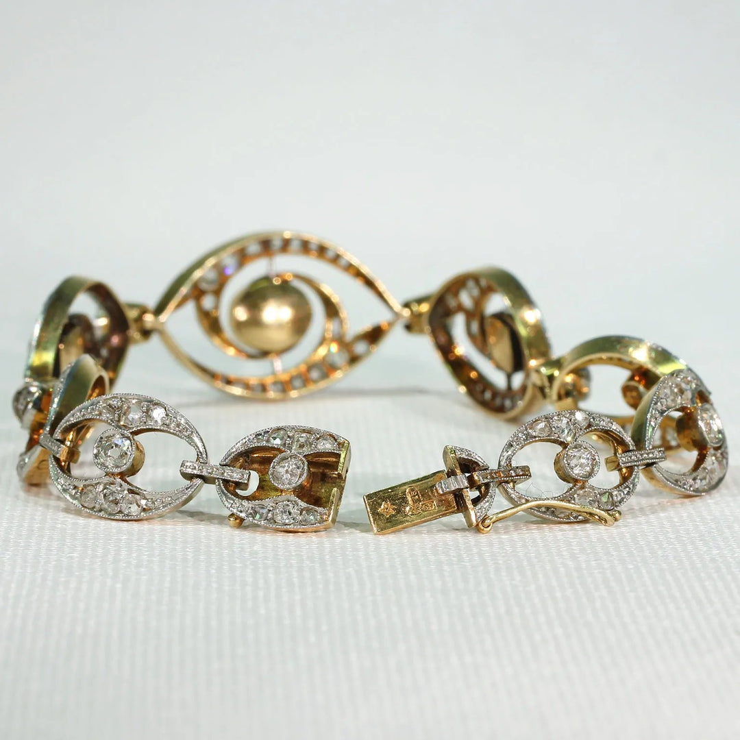 Stunning French Edwardian Emerald Diamond Bracelet 18k Gold Platinum