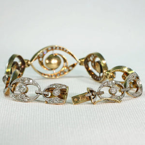 Stunning French Edwardian Emerald Diamond Bracelet 18k Gold Platinum