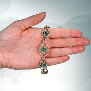 Stunning French Edwardian Emerald Diamond Bracelet 18k Gold Platinum