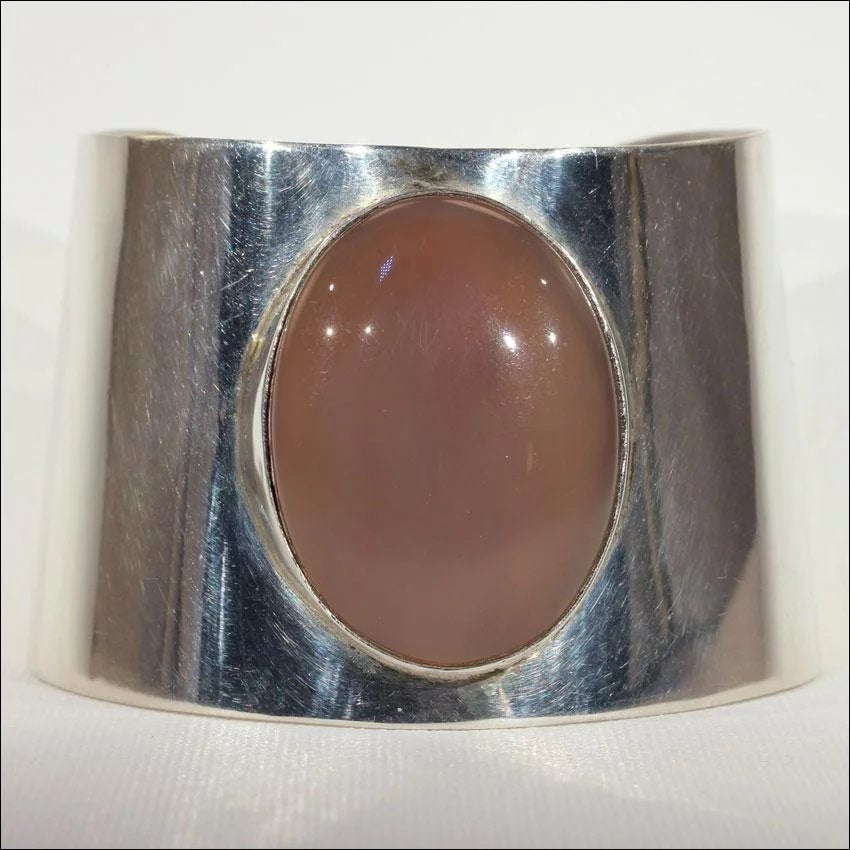 Stunning Large Vintage Sterling Silver and Agate Cuff Bracelet