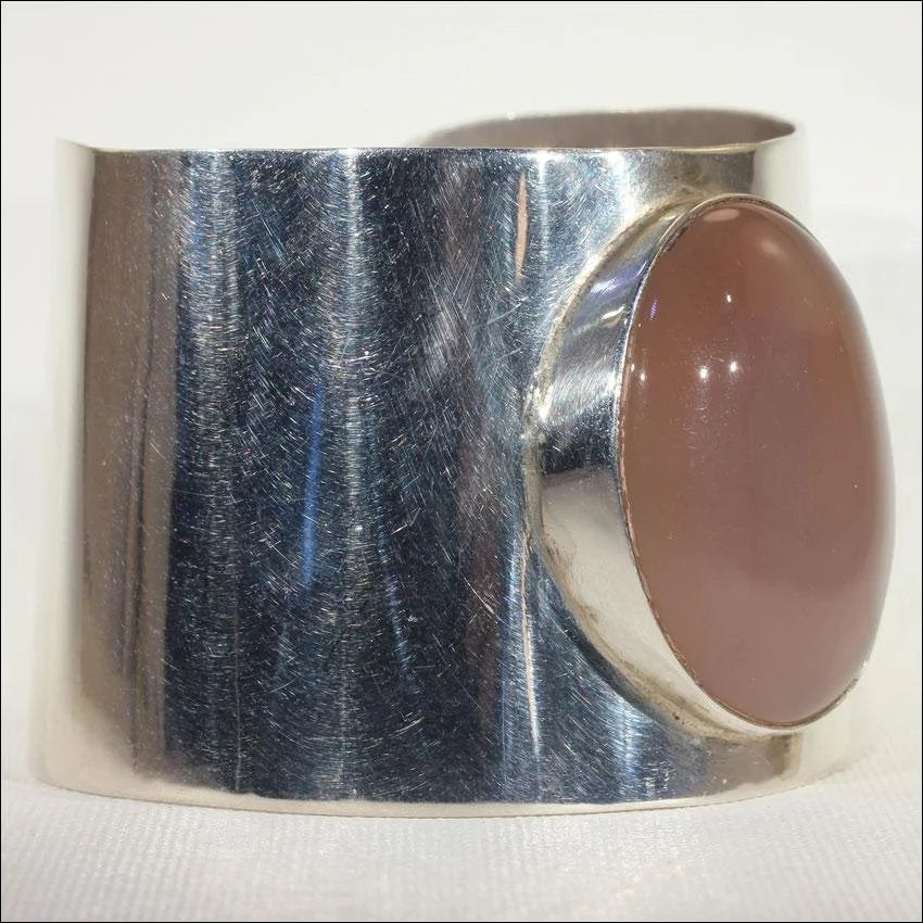 Stunning Large Vintage Sterling Silver and Agate Cuff Bracelet