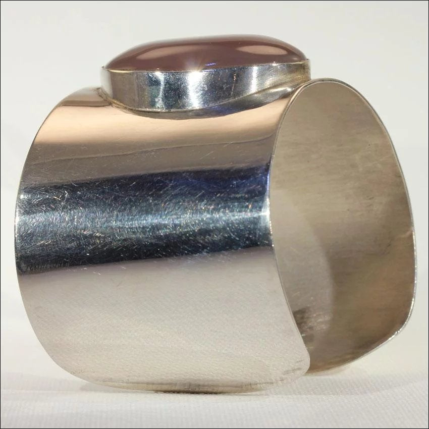 Stunning Large Vintage Sterling Silver and Agate Cuff Bracelet