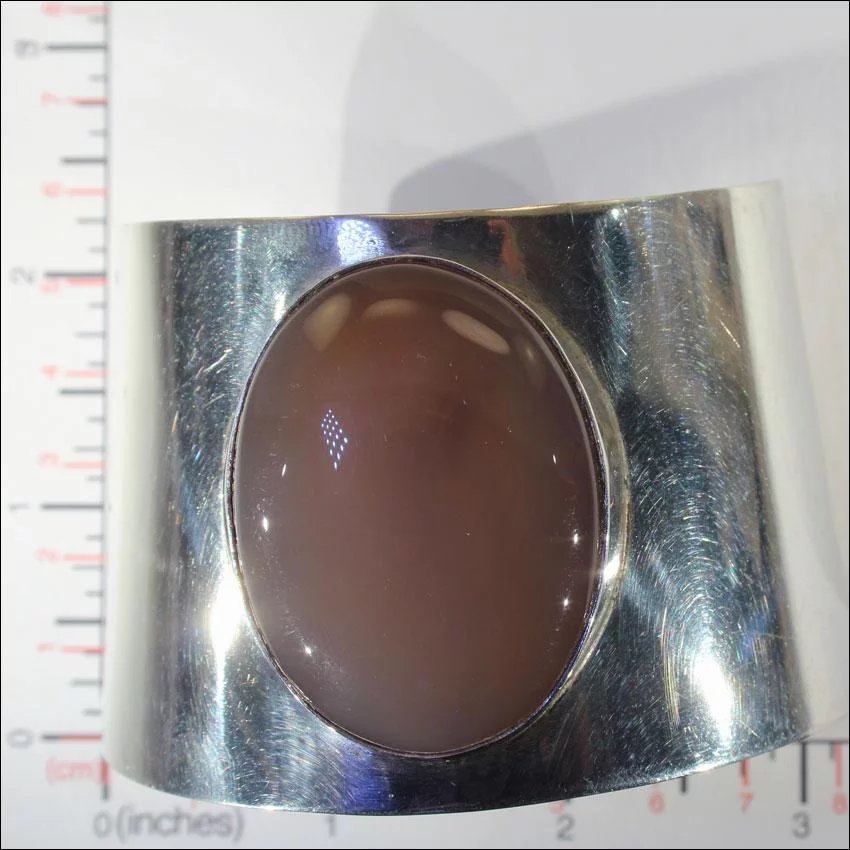 Stunning Large Vintage Sterling Silver and Agate Cuff Bracelet