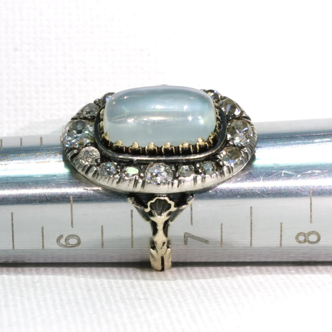 Stunning Victorian Diamond Moonstone Cluster Ring 15k Gold Silver