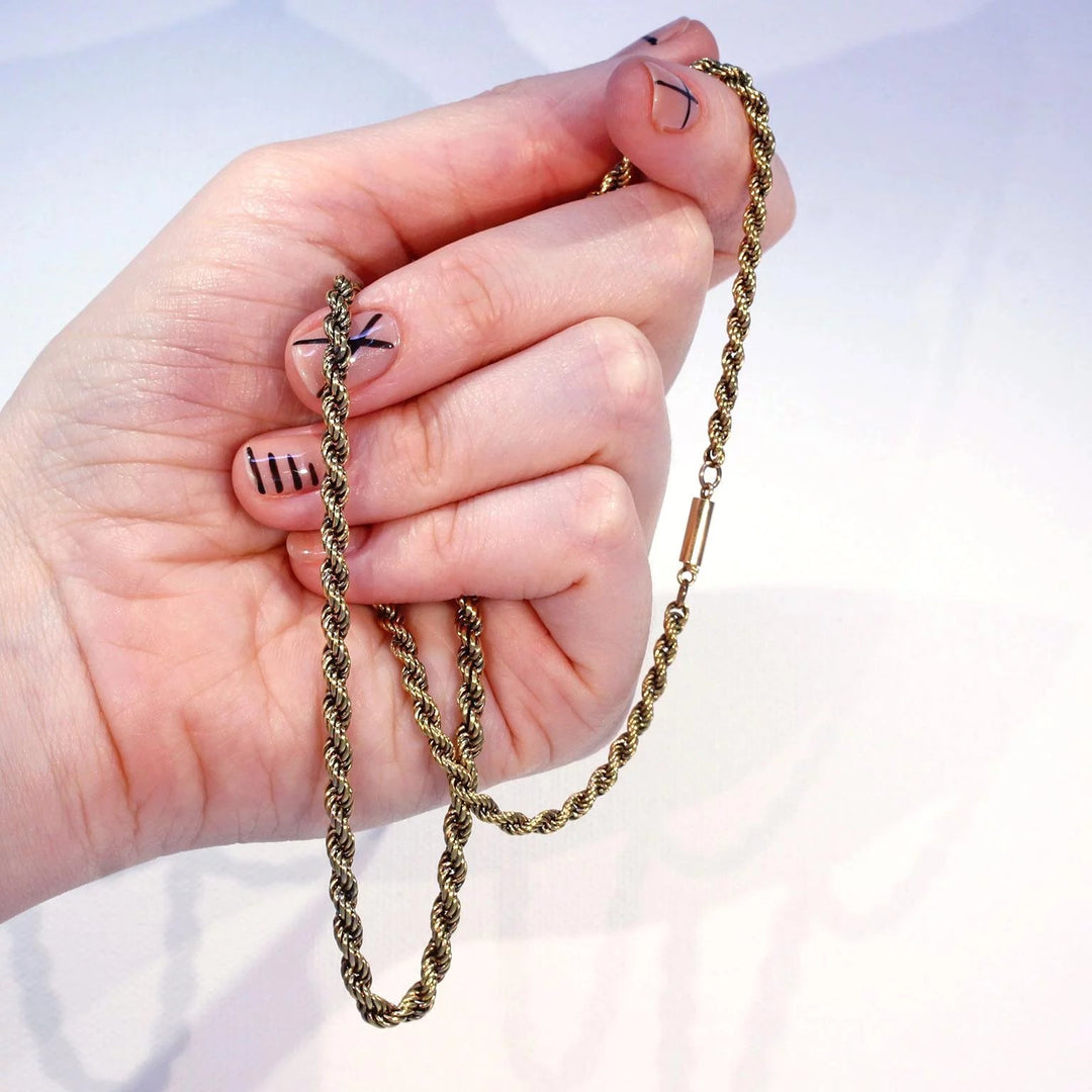 Victorian 17 inch Long Rope Chain 15k Gold Barrel Clasp