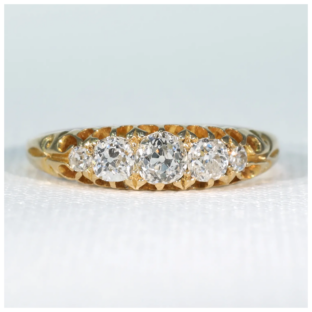 Victorian 5 Diamond Ring 18k Gold 1886