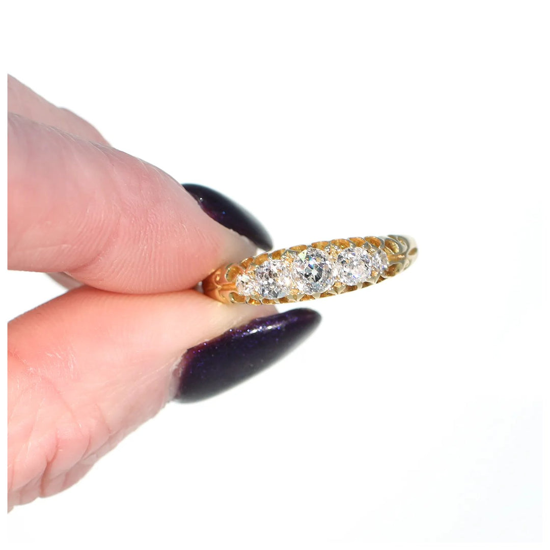 Victorian 5 Diamond Ring 18k Gold 1886