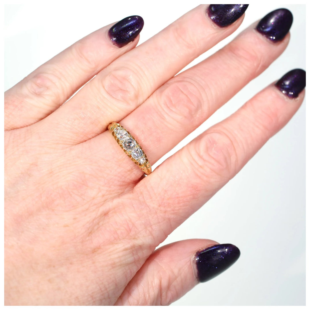 Victorian 5 Diamond Ring 18k Gold 1886