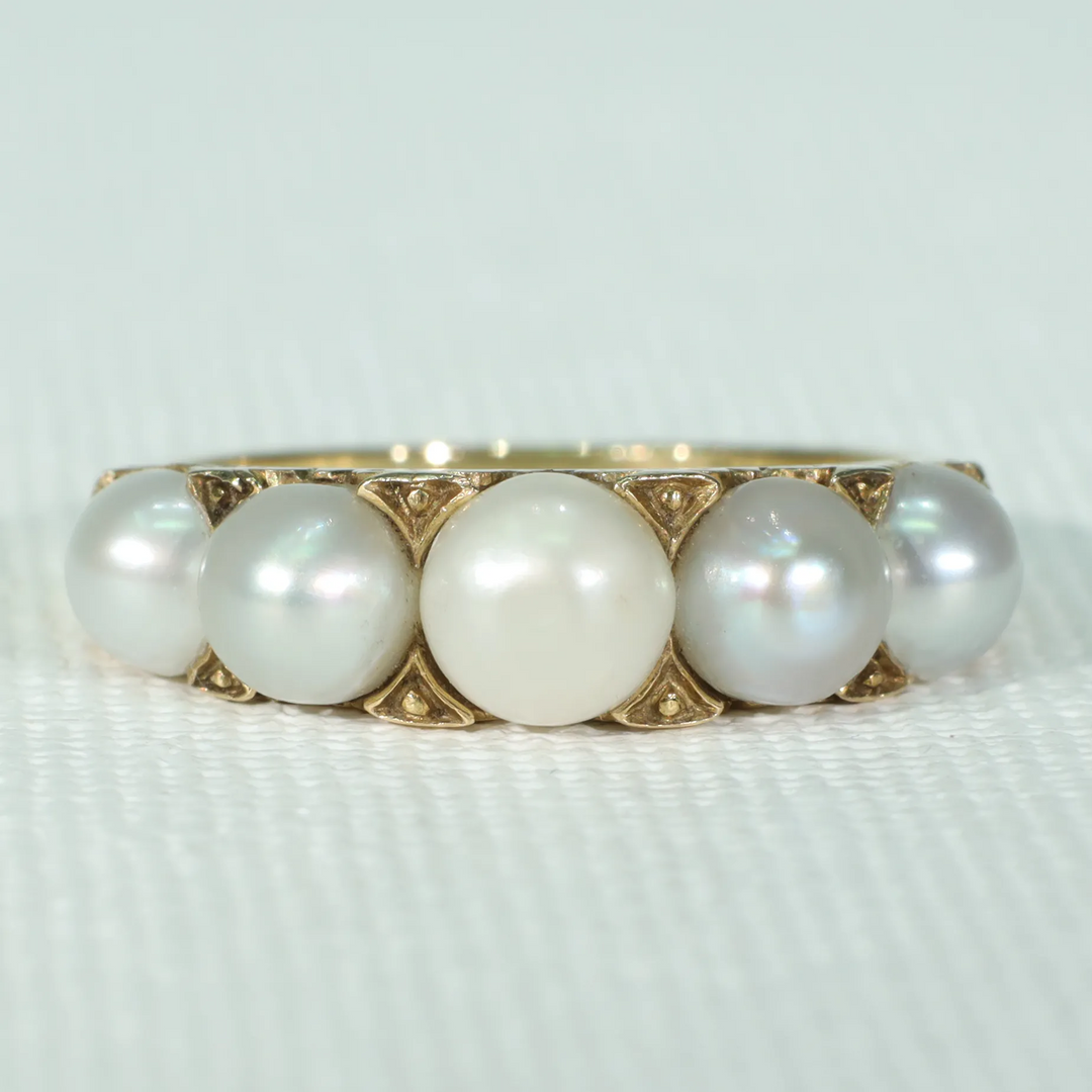 Victorian 5 Pearl 18k Gold Ring