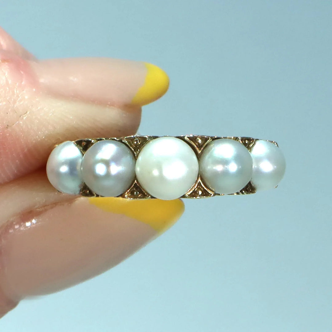 Victorian 5 Pearl 18k Gold Ring