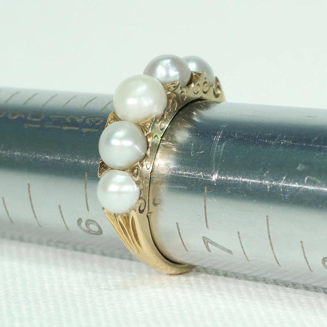Victorian 5 Pearl 18k Gold Ring