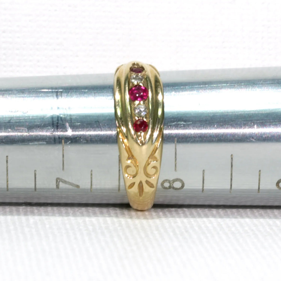 Victorian 5 Stone Ruby Diamond Ring 18k Gold