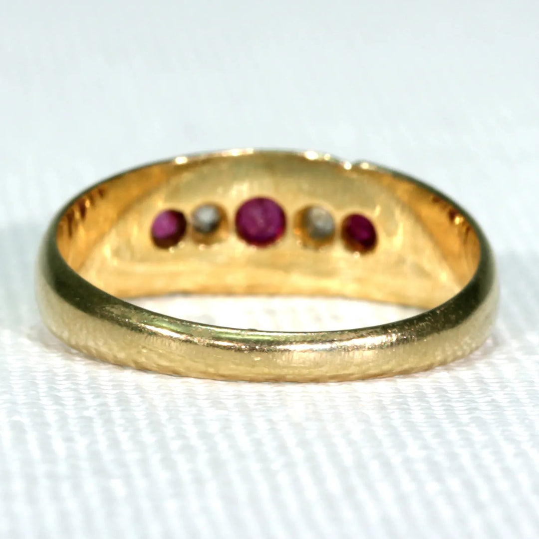 Victorian 5 Stone Ruby Diamond Ring 18k Gold