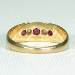 Victorian 5 Stone Ruby Diamond Ring 18k Gold