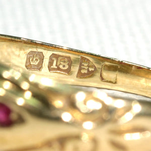 Victorian 5 Stone Ruby Diamond Ring 18k Gold