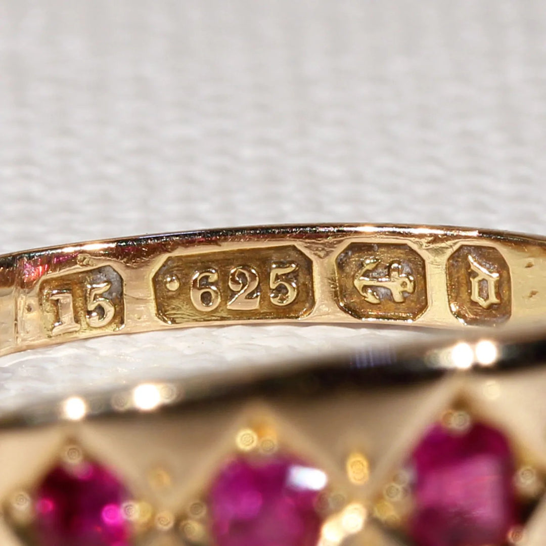 Victorian 5 Stone Ruby Ring in 15k Gold