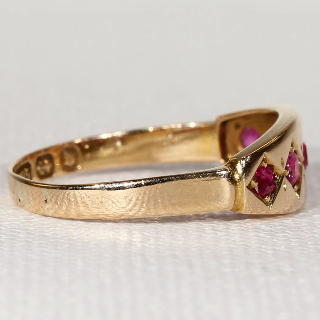 Victorian 5 Stone Ruby Ring in 15k Gold