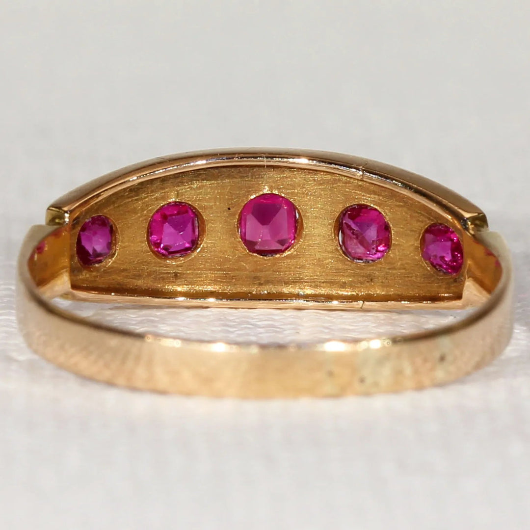 Victorian 5 Stone Ruby Ring in 15k Gold