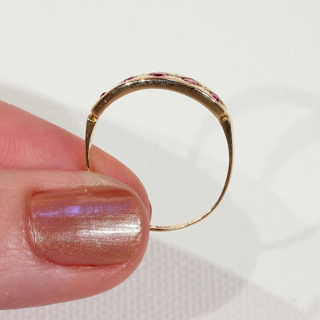 Victorian 5 Stone Ruby Ring in 15k Gold