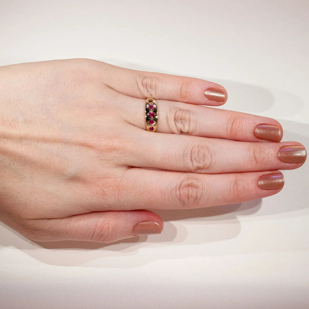 Victorian 5 Stone Ruby Ring in 15k Gold