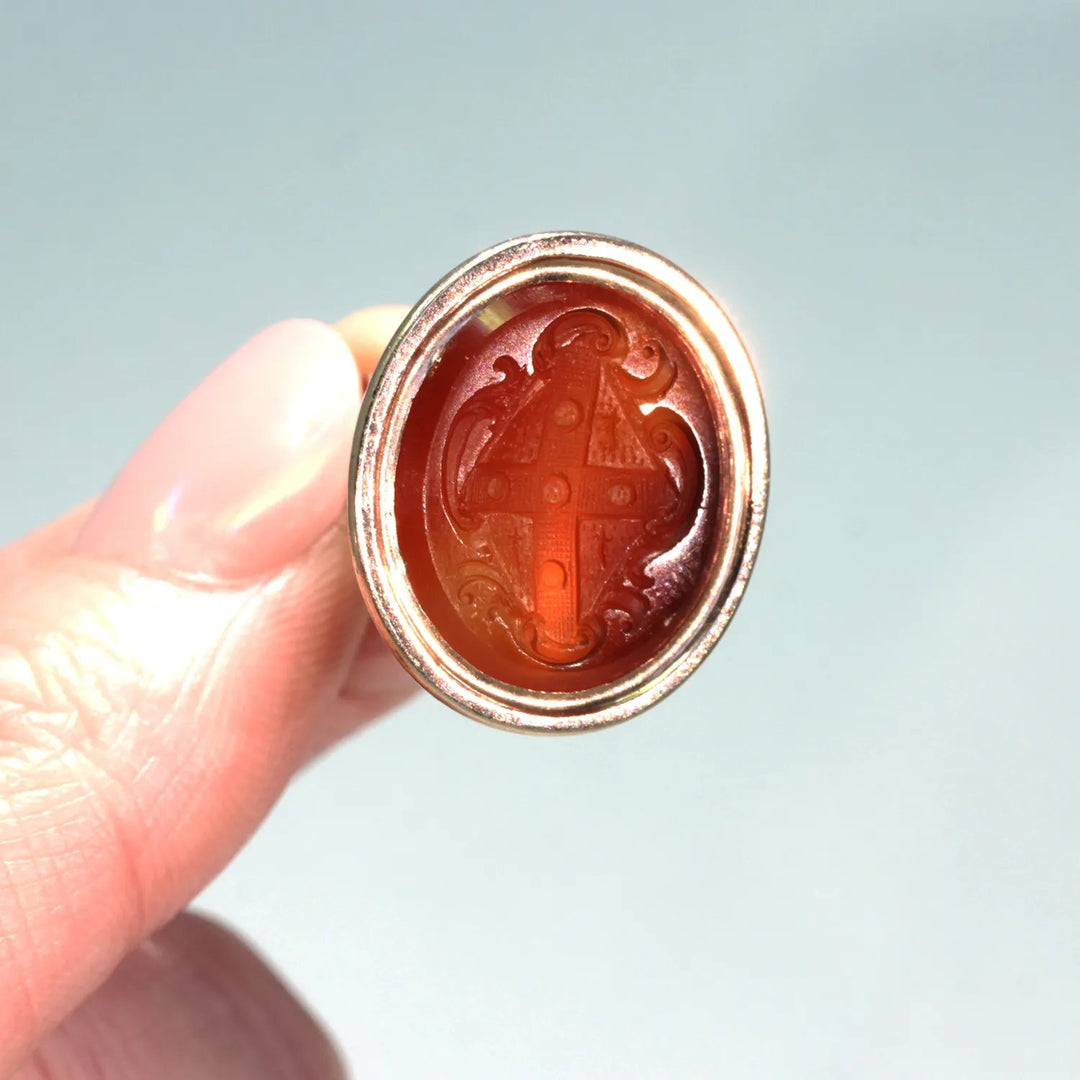Victorian Armorial Carnelian Gold Seal Fob Pendant