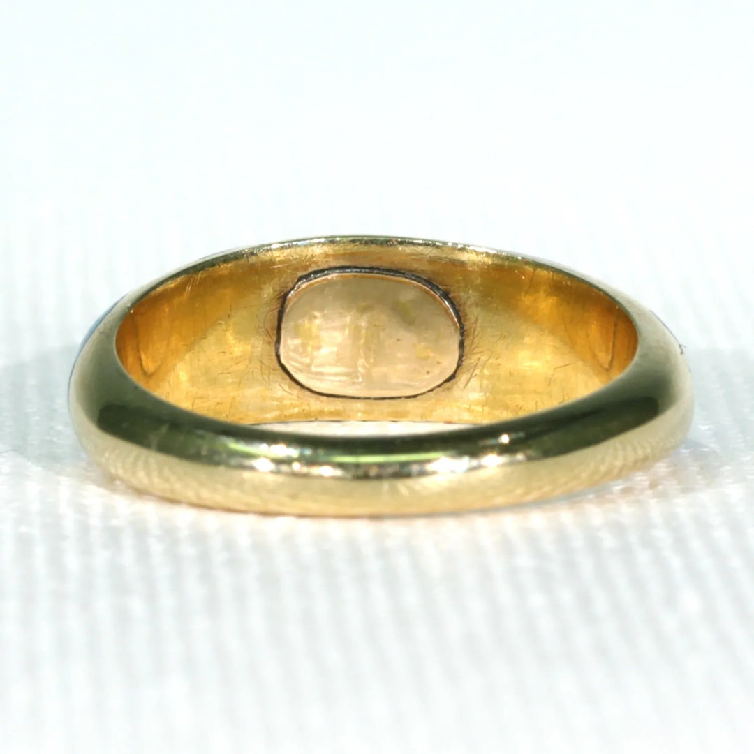 Victorian Blue Enamel Pearl Ring 15k Gold