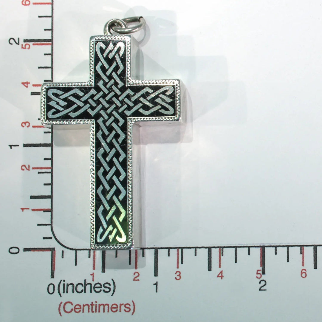 Victorian Celtic Black Enamel Silver Cross Pendant