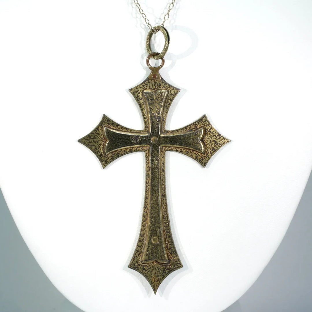 Victorian Colonial Indian Koftgari Cross Antique Pendant