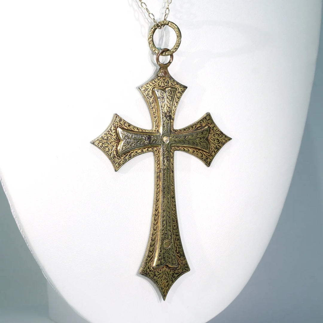 Victorian Colonial Indian Koftgari Cross Antique Pendant