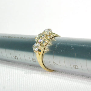 Victorian Cushion Cut Diamond 3 Stone Engagement Ring 18k Gold with Band