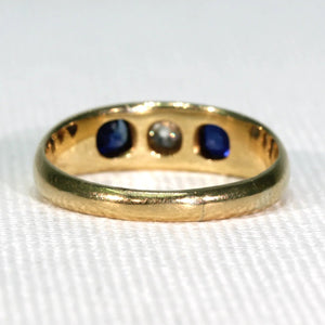 Victorian English Sapphire Diamond 3 Stone Ring Gypsy Set