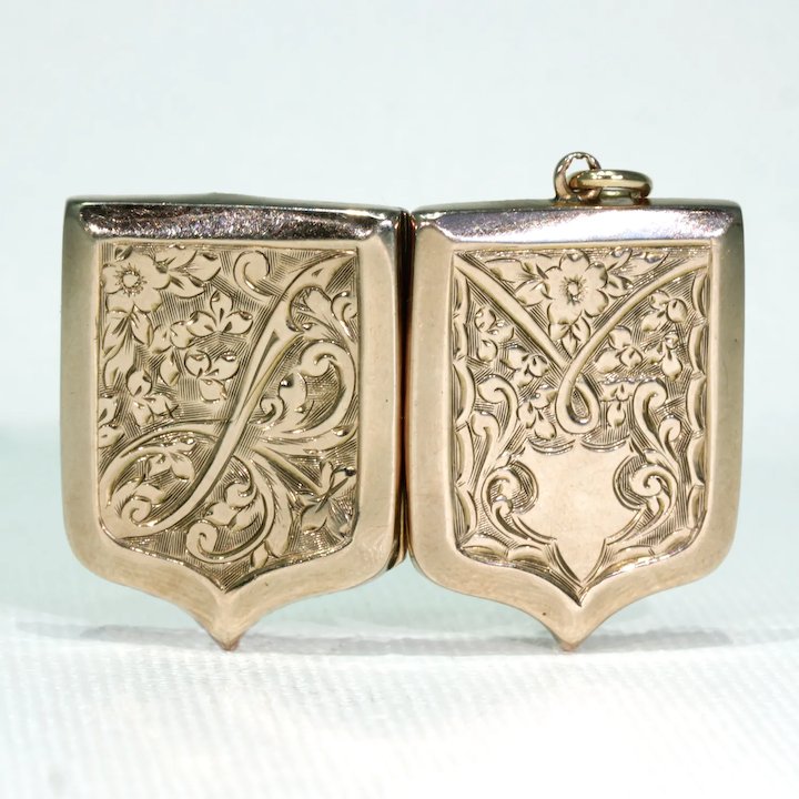 Victorian Engraved Shield Shaped Locket 9k Gold B&F