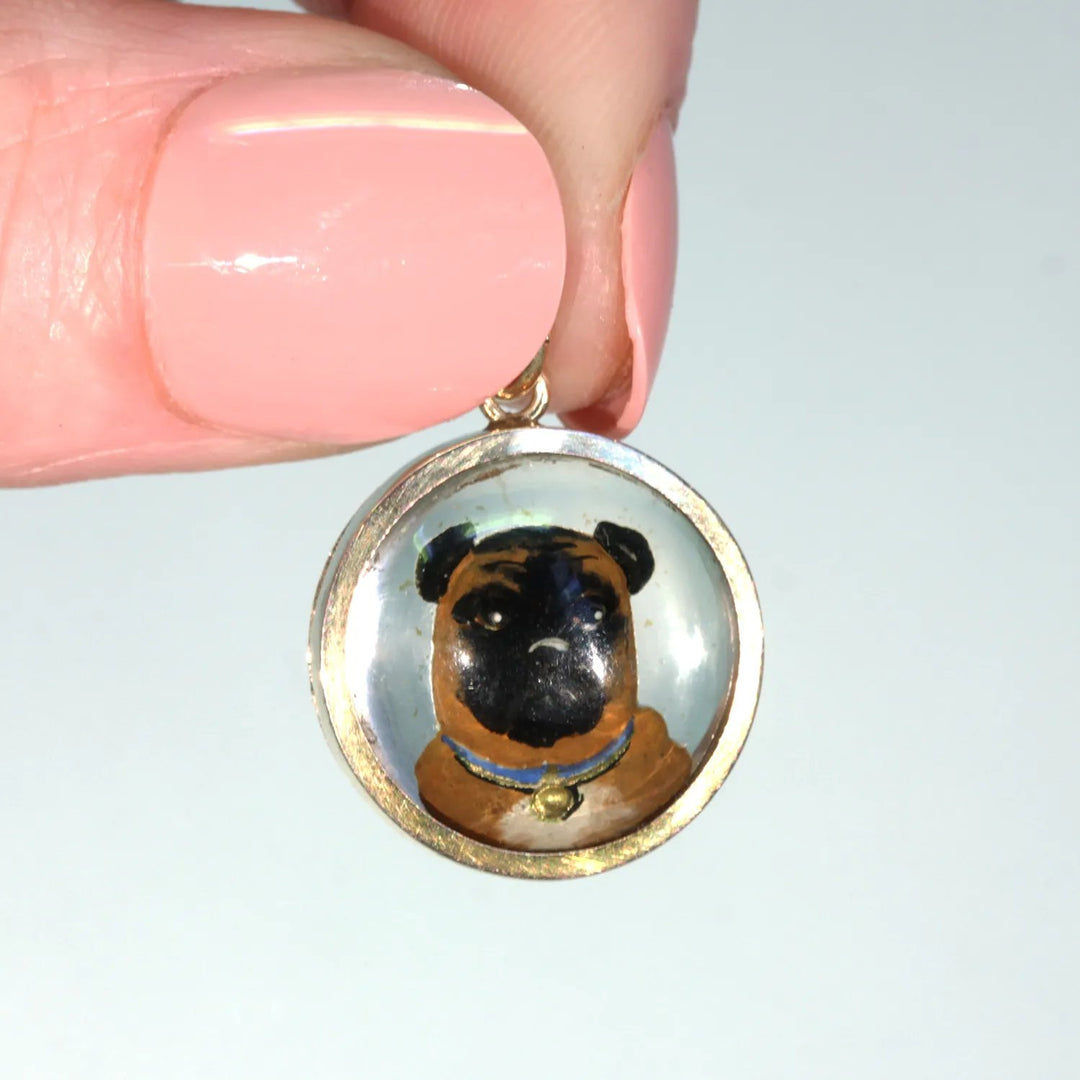 Victorian Essex Crystal Pug Dog Pendant