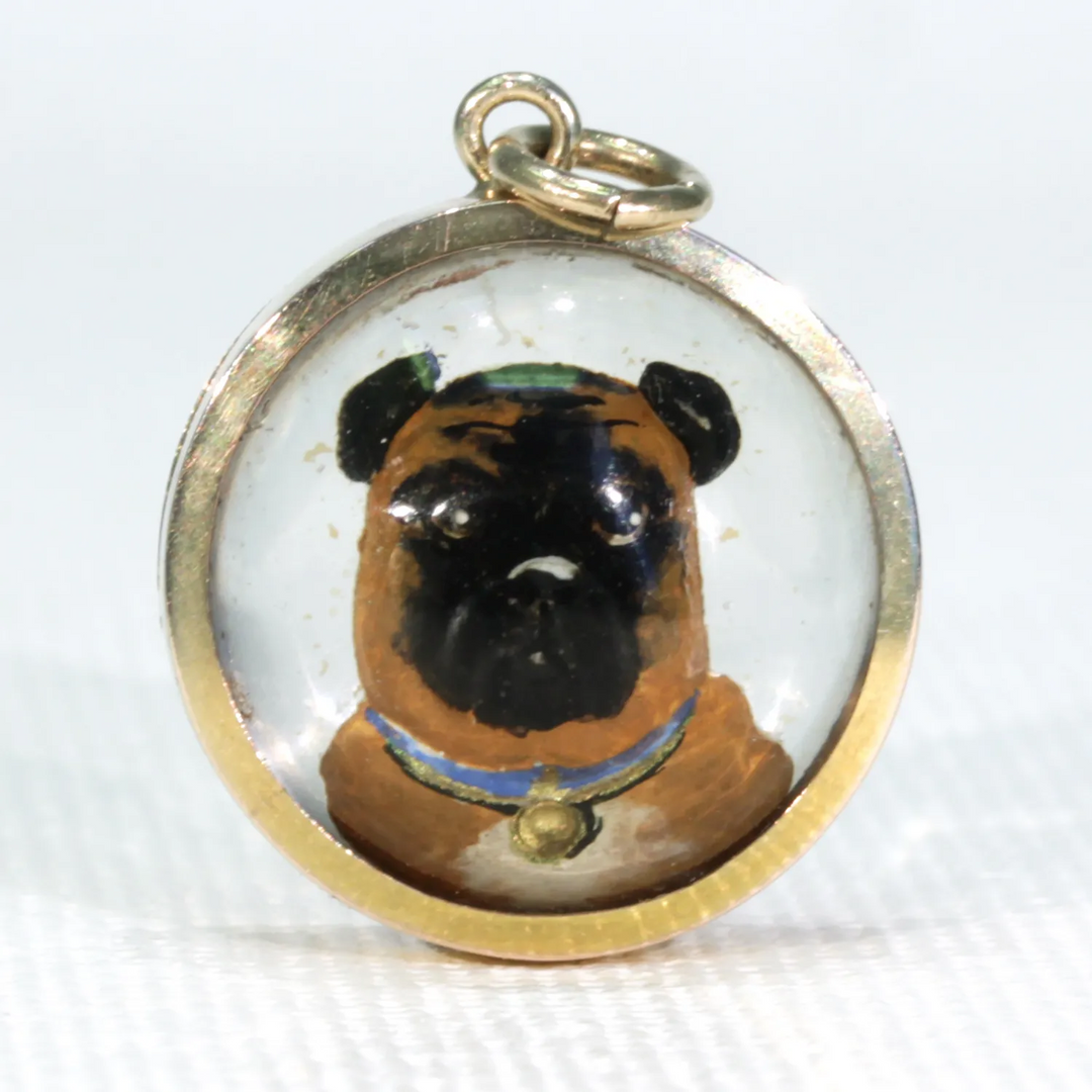 Victorian Essex Crystal Pug Dog Pendant