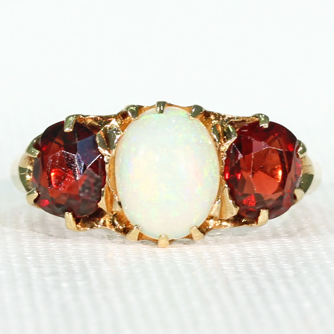 Victorian Garnet Opal Ring 18k Gold