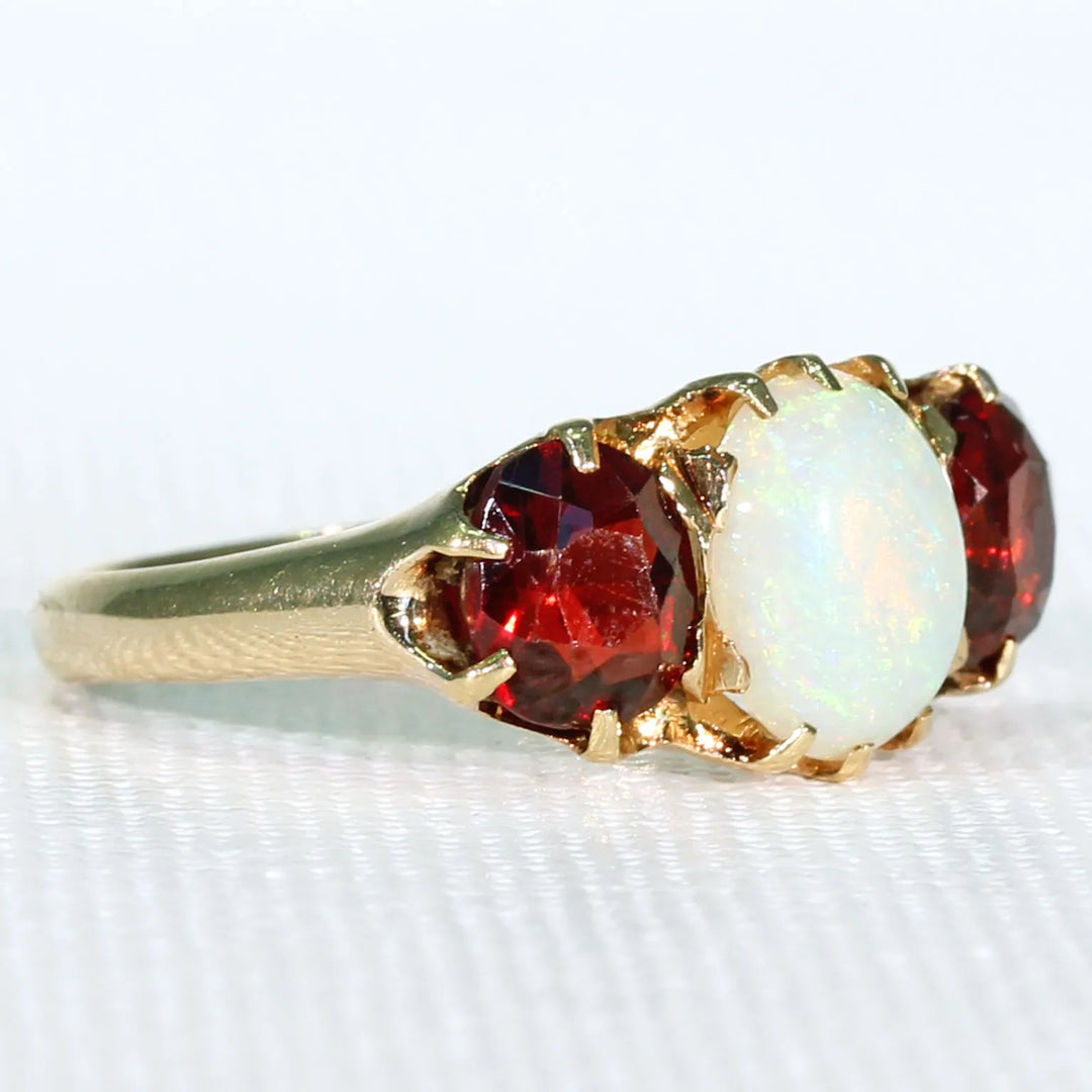 Victorian Garnet Opal Ring 18k Gold
