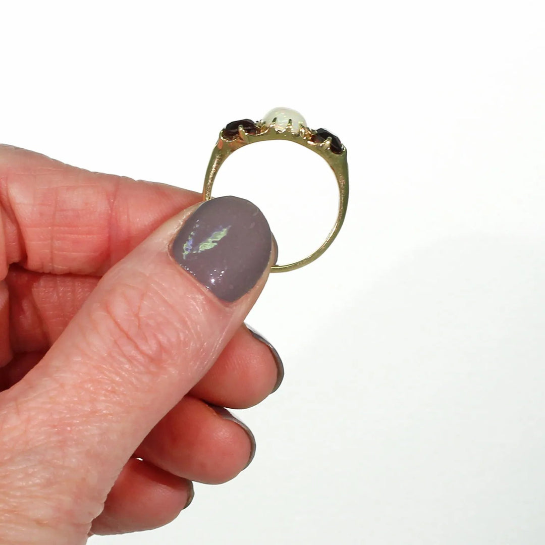 Victorian Garnet Opal Ring 18k Gold