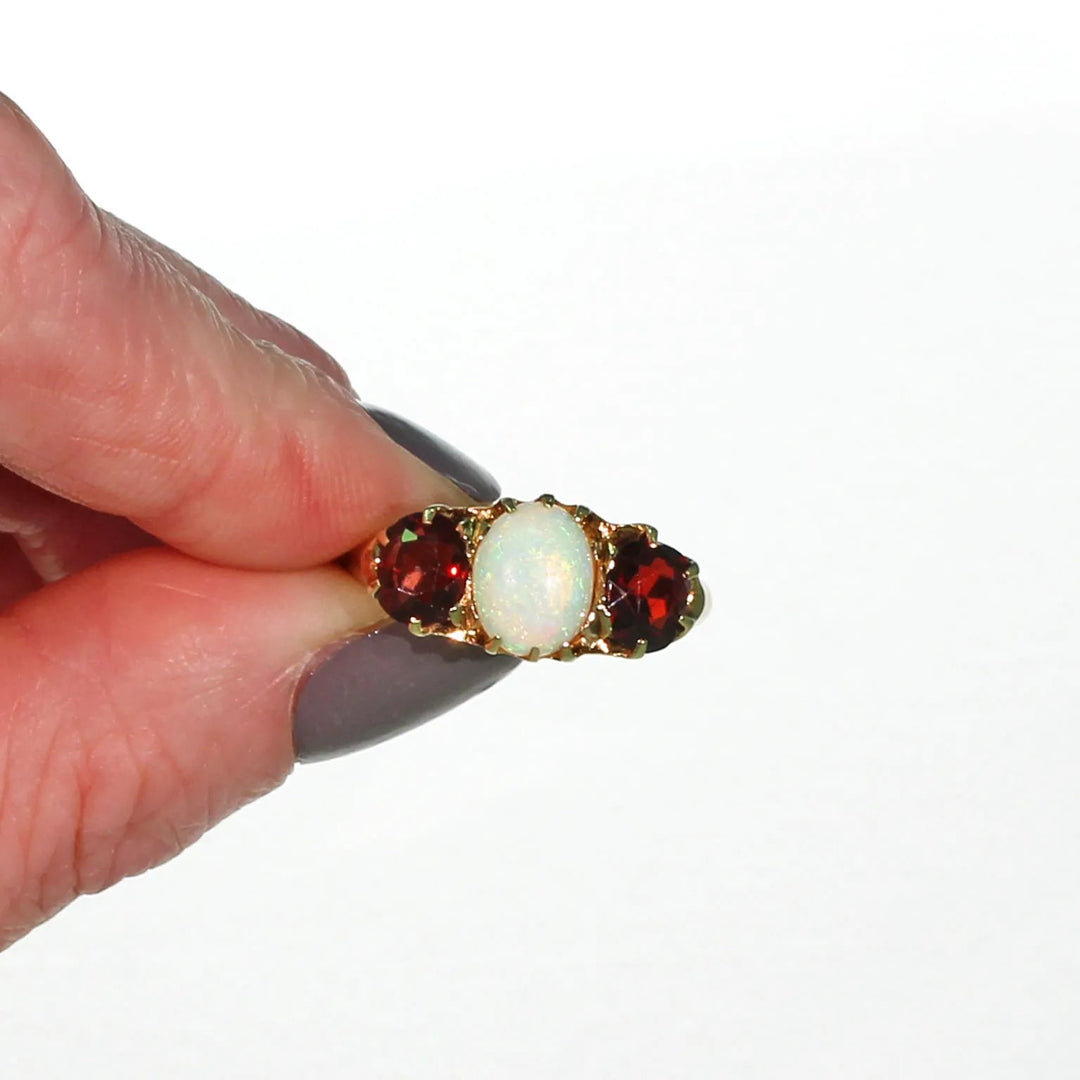 Victorian Garnet Opal Ring 18k Gold