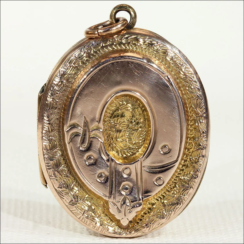 Victorian Garter and Shield Gold Locket