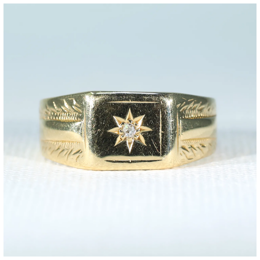 Victorian Gentleman's Diamond Ring 18k Gold 1865