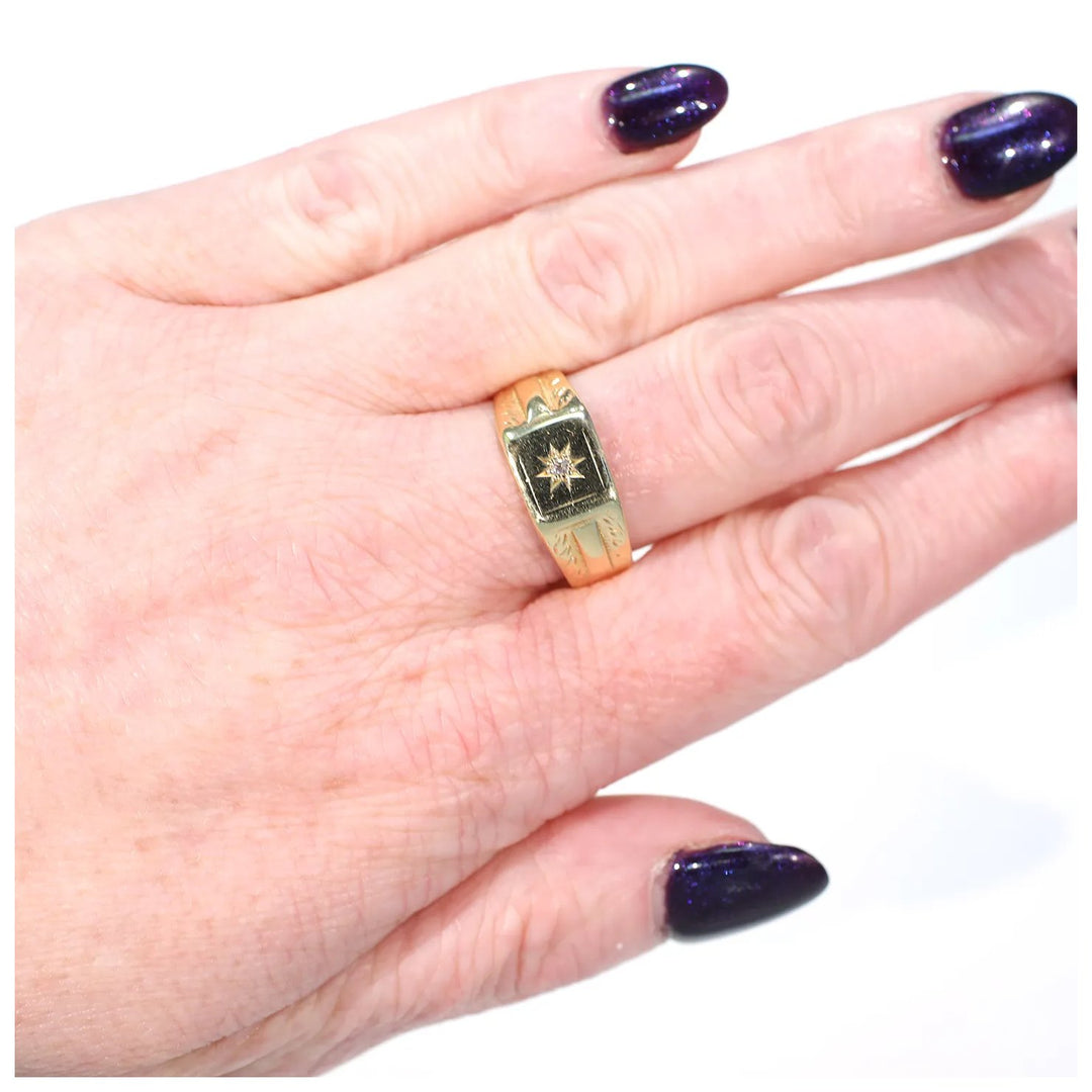 Victorian Gentleman's Diamond Ring 18k Gold 1865