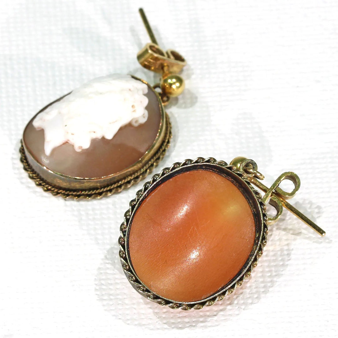 Victorian Gold Cameo Earrings Man and Woman