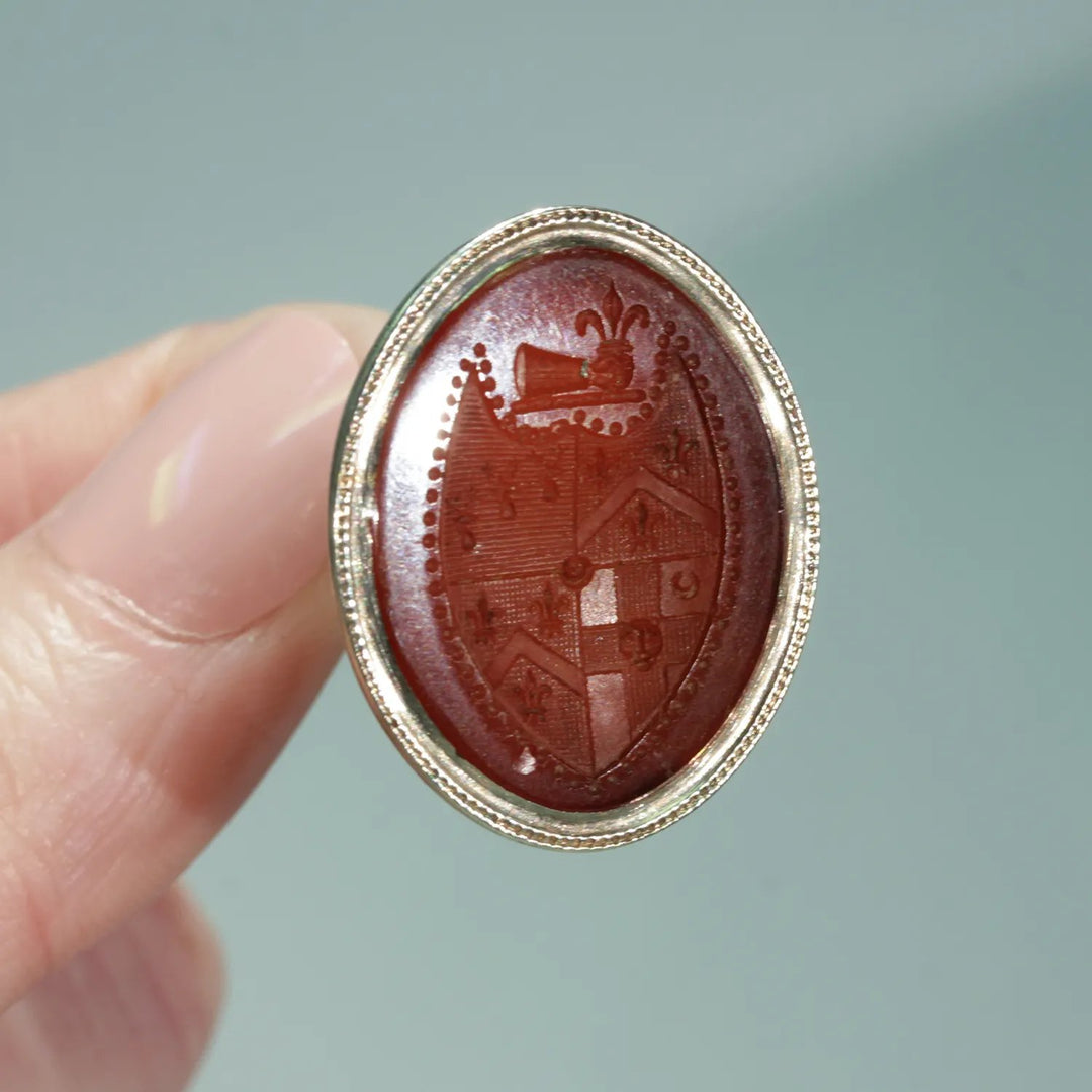 Victorian Gold Carnelian Armorial Seal Fob Pendant 9k Gold